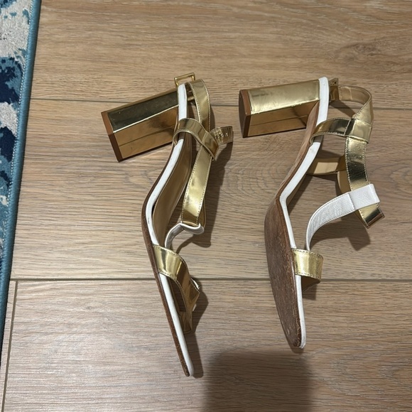 KATE SPADE NY White/Gold Chunky Block Heel Sandals Size 10 - Picture 3 of 12